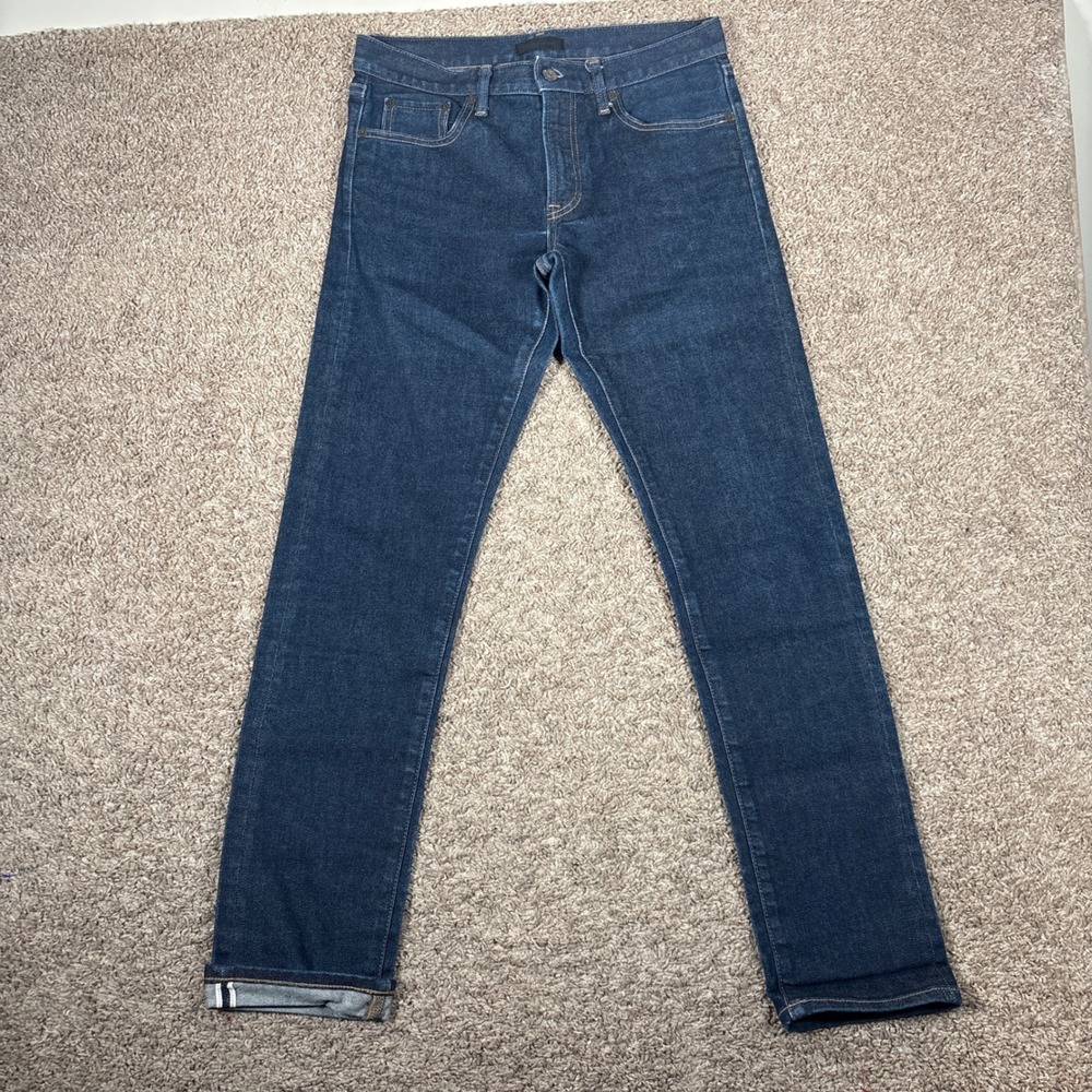 Uniqlo Mens Slim Fit Stretch Selvedge Denim Jeans Indigo Blue 30x32 (Fits 32x32)